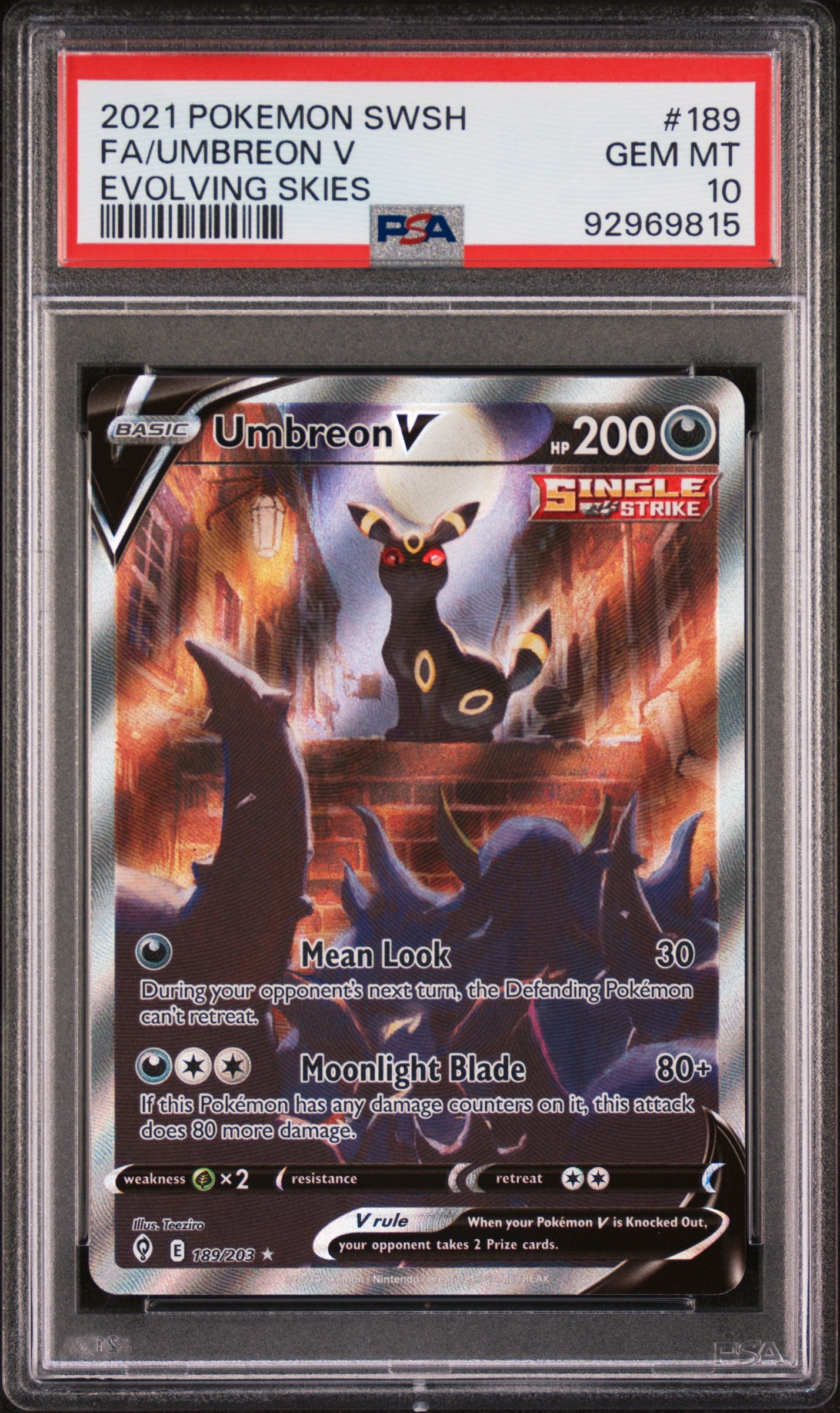 Umbreon V 189/203 PSA 10 Alternate Art - Evolving Skies 2021